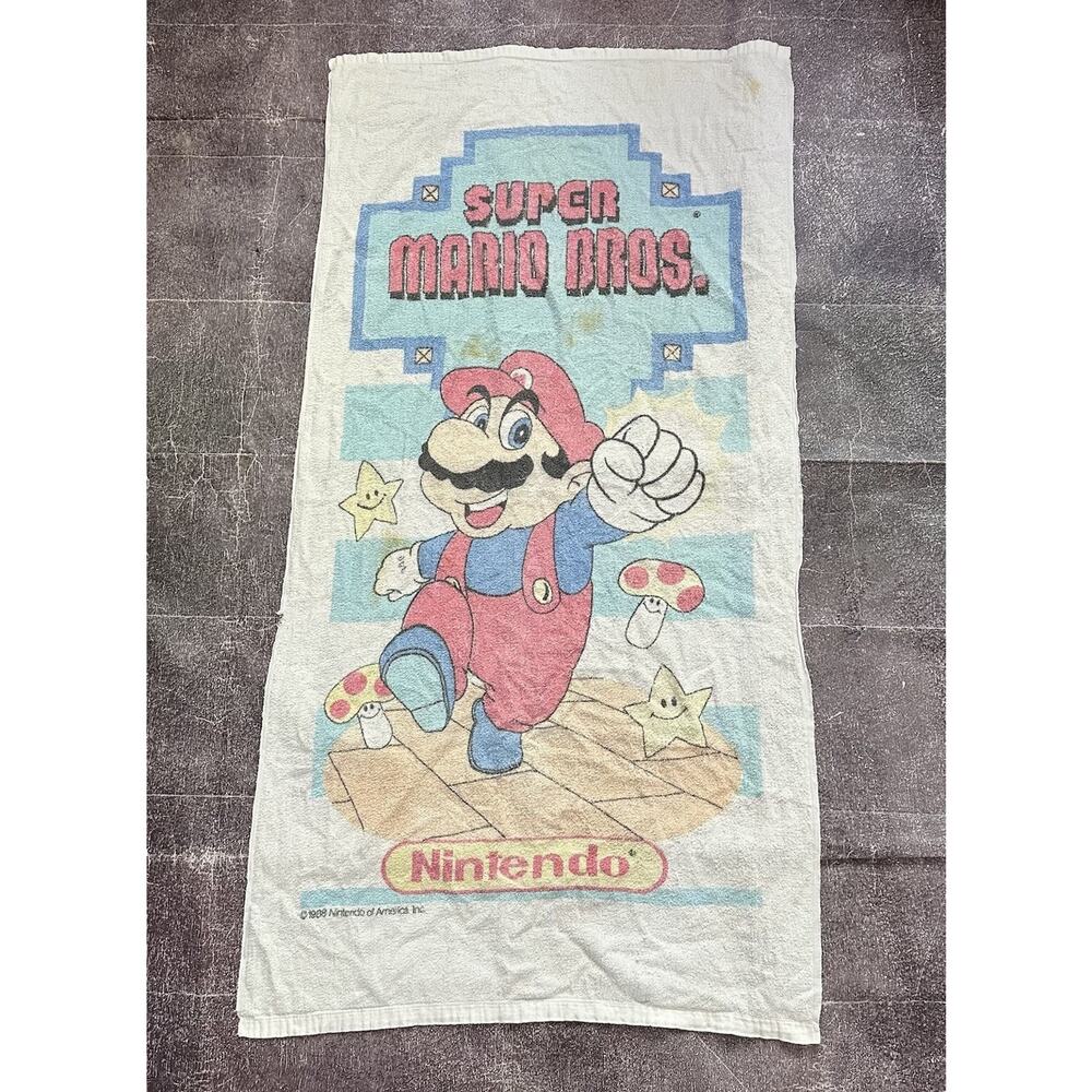 Vintage 80's 1988 Nintendo Super Mario Bros Promo White Beach Towel 58" X 29"